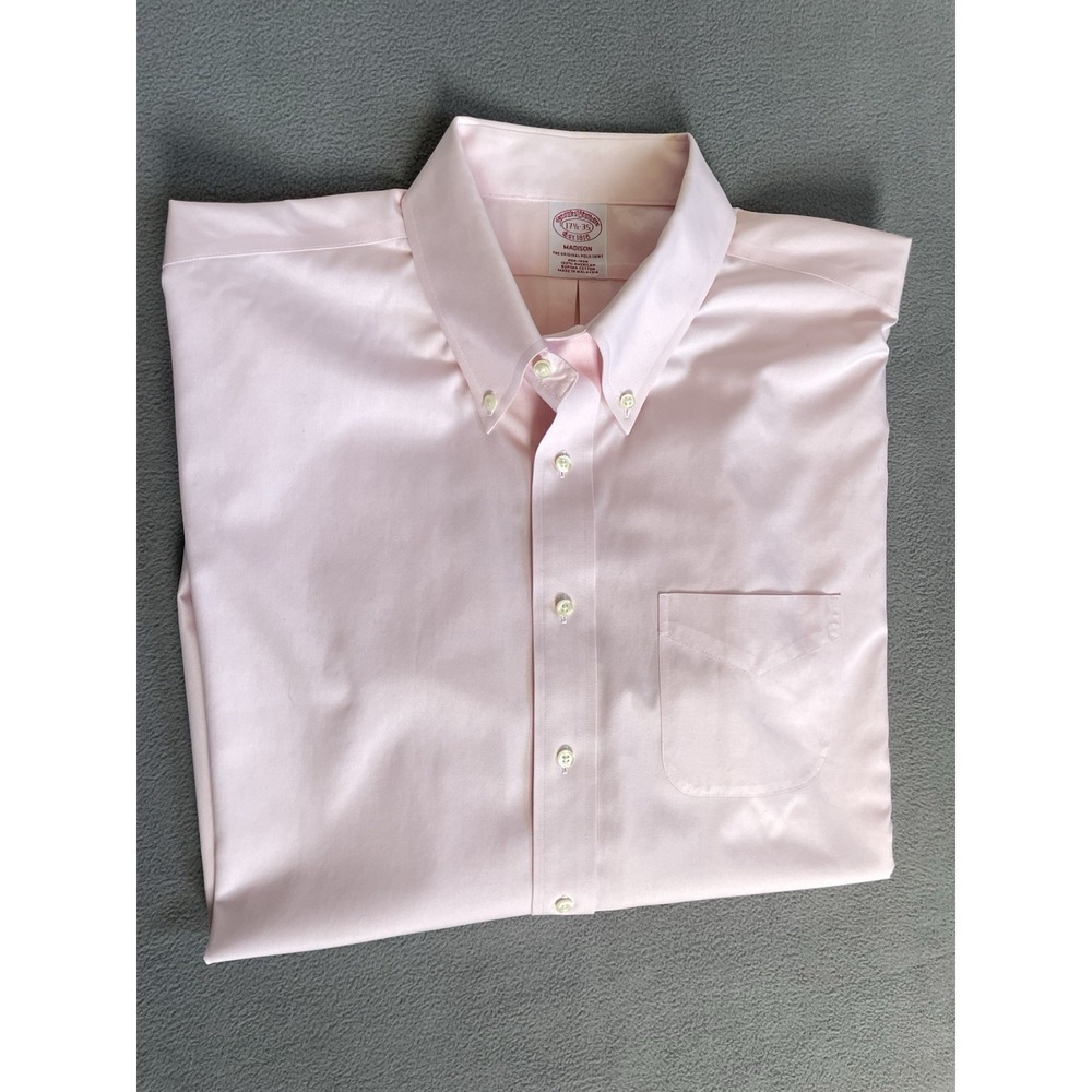 Brooks Brothers Madison Fit Non-Iron Pink Dress Shirt Supima Cotton 17.5-35